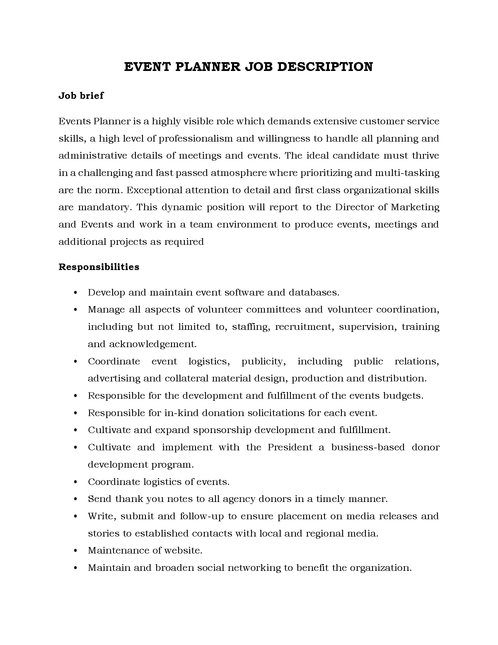 36-Event Planner job description